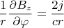 $$\frac{1}{r}\frac{\partial{B_z}}{\partial{\varphi}} = \frac{2j}{cr}$$