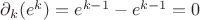$\partial_{k}(e^{k})=e^{k-1}-e^{k-1}=0}$
