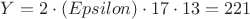 $Y=2\cdot(Epsilon)\cdot17\cdot13=221$