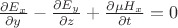 $\frac{\partial E_x}{\partial y}-\frac{\partial E_y}{\partial z}+\frac{\partial \mu H_x}{\partial t}=0$