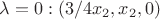 $\lambda = 0: (3/4x_2, x_2, 0) $