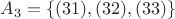 $A_3=\{ (31), (32), (33)\}$