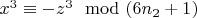 $x^3\equiv -z^3\mod (6n_2 +1)$