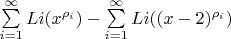 $\sum\limits_{i=1}^{\infty} Li(x^{\rho_i})-\sum\limits_{i=1}^{\infty} Li((x-2)^{\rho_i})$