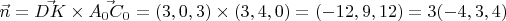 $\vec n=\vec{DK}\times\vec{A_0C_0}=(3,0,3)\times(3,4,0)=(-12,9,12)=3(-4,3,4)$
