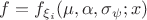 $f = f_{\xi_i} (\mu, \alpha, \sigma_\psi; x)$