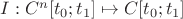 $I:C^n[t_0;t_1]\mapsto C[t_0;t_1]$