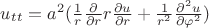 $u_t_t={a^2}(\frac{1}{r}\frac{\partial}{\partial r}r\frac{\partial u}{\partial r}+\frac{1}{r^2}\frac{\partial ^2u}{\partial \varphi^2})$