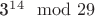 3^1^4 \mod 29