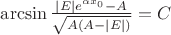 $\[\arcsin \frac{{\left| E \right|{e^{\alpha {x_0}}} - A}}{{\sqrt {A(A - \left| E \right|)} }} = C\]$