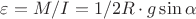$\varepsilon=M/I=1/2R\cdot g\sin\alpha$