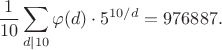 $$\frac{1}{10}\sum_{d|10} \varphi(d)\cdot 5^{10/d} = 976887.$$