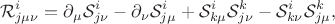 $$
{\mathcal R}^{i}_{j \mu \nu}
=
\partial_{\mu} {\mathcal S}^{i}_{j \nu}
-\partial_{\nu} {\mathcal S}^{i}_{j \mu}
+{\mathcal S}^{i}_{k \mu} {\mathcal S}^{k}_{j \nu}
-{\mathcal S}^{i}_{k \nu} {\mathcal S}^{k}_{j \mu},
$$