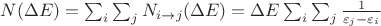 $N(\Delta E) = \sum_{i} \sum_{j} N_{i\rightarrow j} (\Delta E) =  \Delta E \sum_{i} \sum_{j} \frac{1}{\varepsilon_j - \varepsilon_i}$