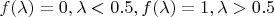 $f(\lambda)=0,\lambda<0.5, f(\lambda)=1, \lambda>0.5$