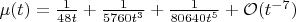 $\mu(t)=\frac{1}{48t}+\frac{1}{5760t^3}+\frac{1}{80640t^5}+\mathcal{O}(t^{-7})$