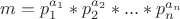 $m=p_1^{a_1}*p_2^{a_2}*...*p_n^{a_n}$