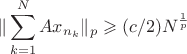 $$\| \sum_{k=1}^N A x_{n_k} \|_p \geqslant (c/2) N^\frac1p$$
