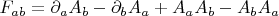 $F_{ab}=\partial_aA_b-\partial_bA_a+A_aA_b-A_bA_a$