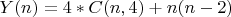 $ Y(n) = 4*C(n,4) + n(n-2) $