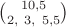 ${10{,}5 \choose 2,\ 3,\ 5{,}5}$