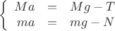 $$\left\{
\begin{array}{rcl}
Ma &=& Mg - T \\
 ma&=& mg-N \\
\end{array}
\right.$$
