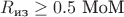 $R_ \text{из} \geq 0.5 \text{ МоМ}$