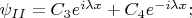 $\psi_{II}=C_{3} e^{i {\lambda} x} +C_{4}e^{-i{\lambda} x};$
