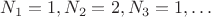 $N_1=1, N_2=2,N_3=1,\ldots$