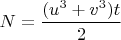 $N=\dfrac{(u^3+v^3)t}{2}$