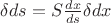 $ \delta ds = S\frac{dx}{ds} \delta dx$