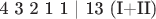 4  3  2  1  1 | 13  (I+II)