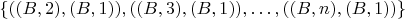 $\{((B,2),(B,1)),((B,3),(B,1)), \dots ,((B,n),(B,1)) \}$