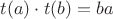 $t(a)\cdot t(b)=ba$