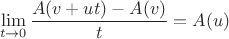 $$
\lim_{t\to 0}\frac{A(v+ut)-A(v)}{t}=A(u)
$$