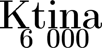 $\tikz[scale=2,transform shape, font=\fontsize{28}\selectfont,black]{
\node at (-.9,0) {\textbf{6}};
\node at (.65,0) {\textbf{000}};
\node at (0,.9) [scale=1.2,transform shape, font=\fontsize{33}\selectfont,black][rotate=0] {\textbf{Ktina}}
;}$