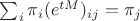 $ \sum_i\pi_i (e^{tM})_{ij} = \pi_j$