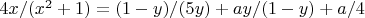 $4x/(x^2+1)=(1-y)/(5y)+ay/(1-y)+a/4$