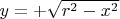 $y=+\sqrt{r^2-x^2}$