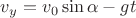 $v_y = v_0 \sin \alpha - gt$
