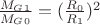 $\frac{M_G_1}{M_G_0}=(\frac{R_0}{R_1})^2$