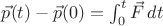 $\vec p(t) - \vec p(0) = \int_0^t\vec F\,dt$