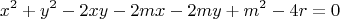 $$x^2+y^2-2xy-2mx-2my+m^2-4r=0$$