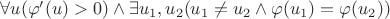 $\forall u (\varphi'(u)>0) \wedge \exists u_1,u_2 (u_1 \ne u_2 \wedge \varphi(u_1)=\varphi(u_2))$