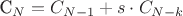 {C_N} = {C_{N - 1}} + s \cdot {C_{N - k}}