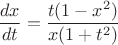 $$\frac{dx}{dt}=\frac{t(1-x^2)}{x(1+t^2)}$$