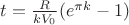 $t=\frac{R}{kV_0}(e^{\pi k}-1)$