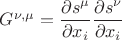 $G^{\nu,\mu}=\displaystyle\frac{\partial s^{\mu}}{\partial x_i} \frac{\partial s^{\nu}}{\partial x_i}$