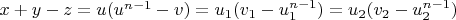 $x+y-z=u(u^{n-1}-v)=u_1(v_1-u_1^{n-1})=u_2(v_2-u_2^{n-1})$