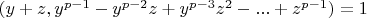 $(y+z,y^{p-1}-y^{p-2} z+y^{p-3} z^2  - ...+ z^{p-1})=1$